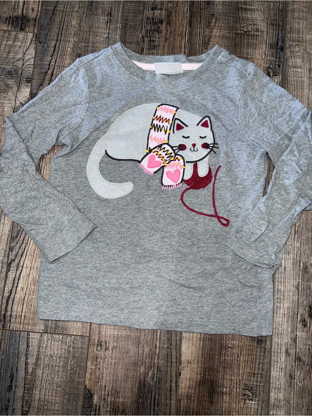 Hanna Andersson Gray Long-Sleeve Tee with Cat and Pink Heart Scarf